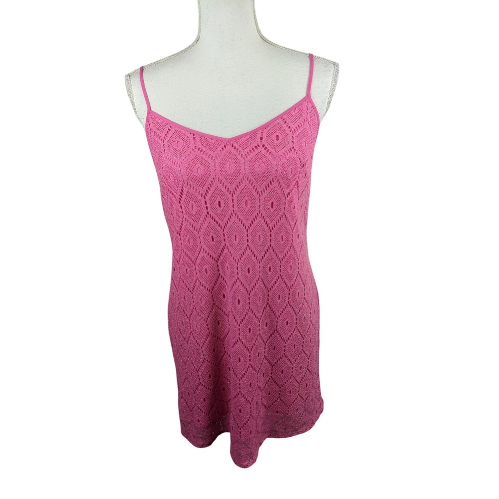 Lilly‎ Pulitzer Pink Metallic Diamond Crochet Knit Mini Dress Womens Size Small